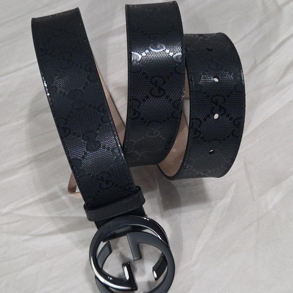 Gucci Black Imprime Monogram GG Belt - Picture 14 of 16
